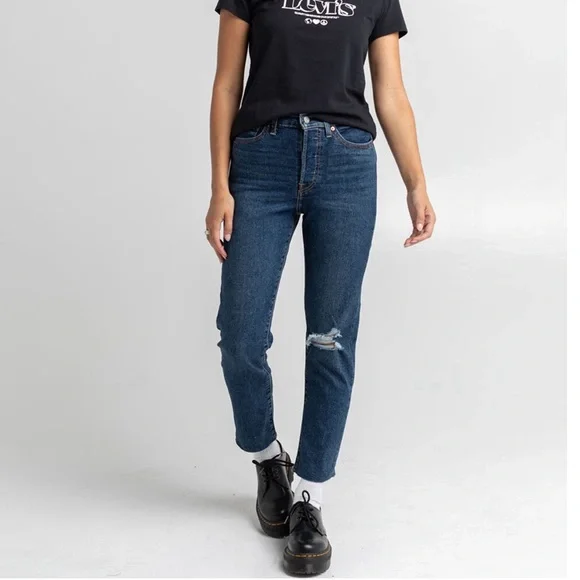 LEVI'S Wedgie Straight Jeans - Medium Destructed - 32 - Picture 2 of 10